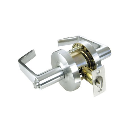 DESIGN HARDWARE Grade 1 Cylindrical Lock, 76-Privacy, F-Flat Lever, Round Rose, Satin Chrome, 2-3/4 Inch Backset DH-X-76-F-26D